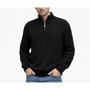 Eddie Bauer Vintage Y2K 1/4 Zip Sweater Men XLT Black Ribbed Knit Japan Made